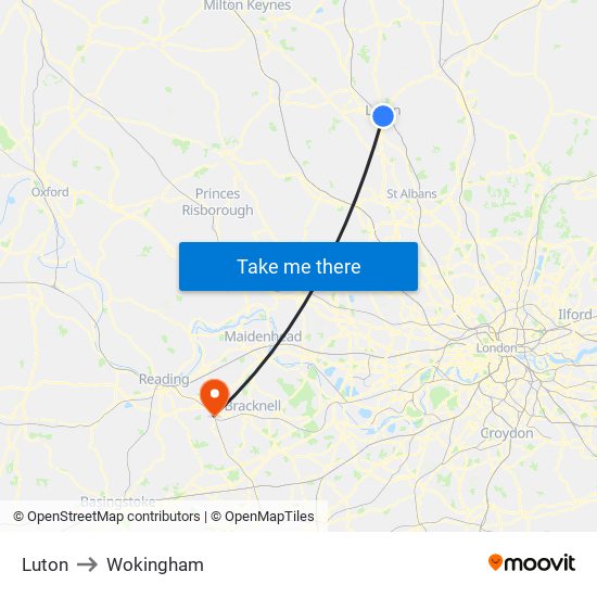 Luton to Wokingham map