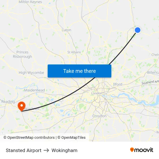 Stansted Airport to Wokingham map