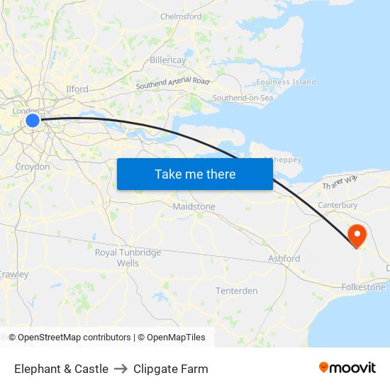 Elephant & Castle to Clipgate Farm map