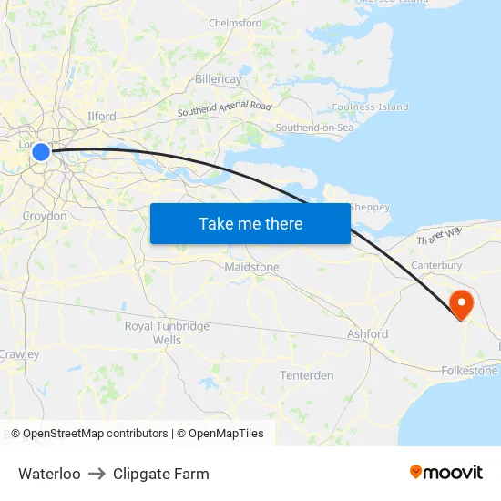 Waterloo to Clipgate Farm map
