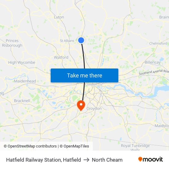 Hatfield Railway Station, Hatfield to North Cheam map