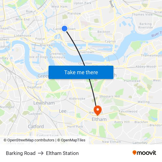 Barking Road to Eltham Station map