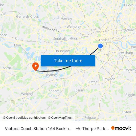 Victoria Coach Station 164 Buckingham Palace Road, Victoria, London, Sw1w 9tp to Thorpe Park Drop Off & Pick Up map