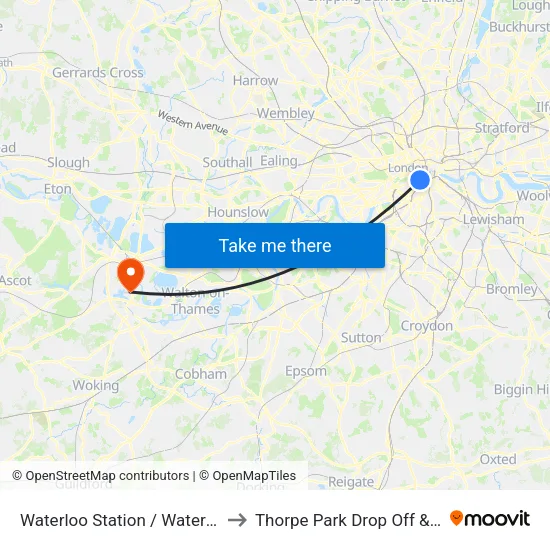Waterloo Station / Waterloo Road to Thorpe Park Drop Off & Pick Up map