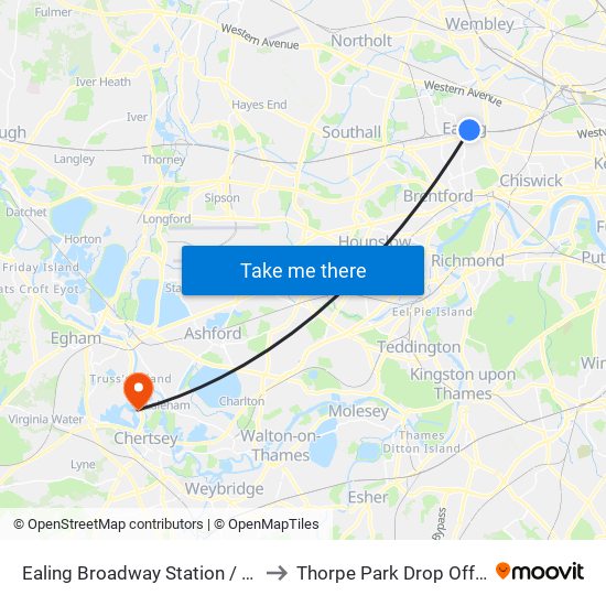 Ealing Broadway Station / Haven Green to Thorpe Park Drop Off & Pick Up map