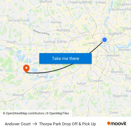 Andover Court to Thorpe Park Drop Off & Pick Up map