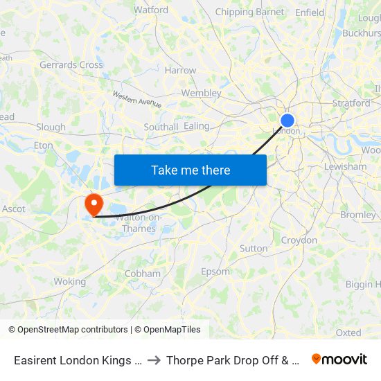 Easirent London Kings Cross to Thorpe Park Drop Off & Pick Up map