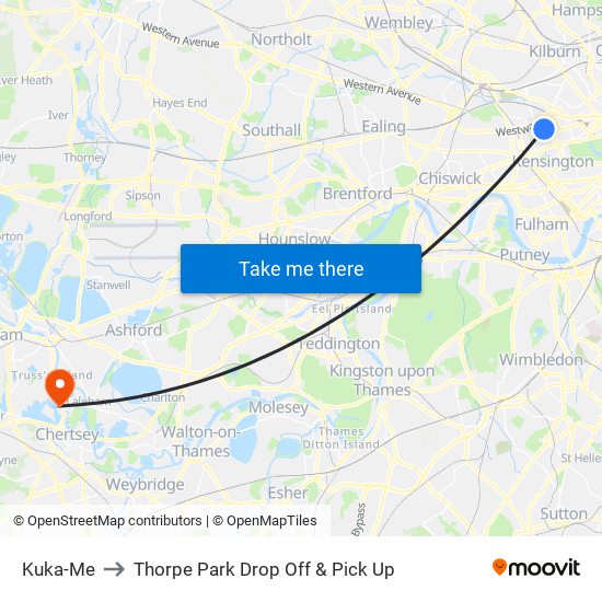 Kuka-Me to Thorpe Park Drop Off & Pick Up map