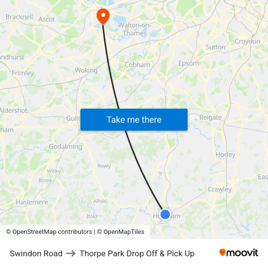 Swindon Road to Thorpe Park Drop Off & Pick Up map
