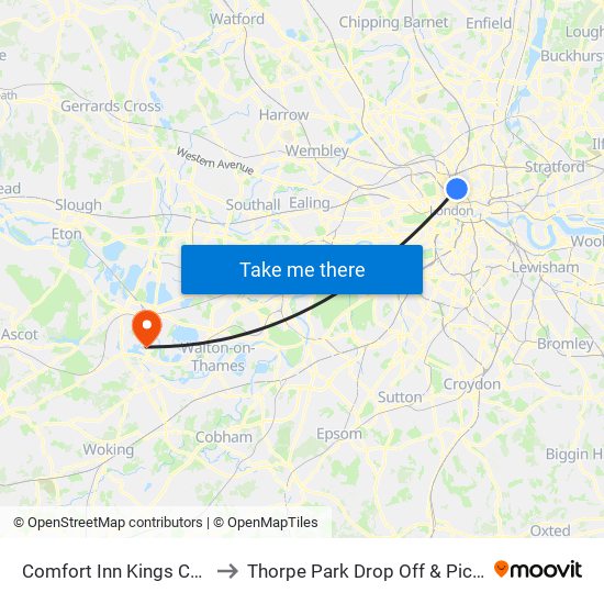 Comfort Inn Kings Cross to Thorpe Park Drop Off & Pick Up map