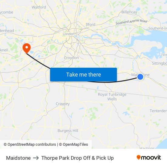 Maidstone to Thorpe Park Drop Off & Pick Up map