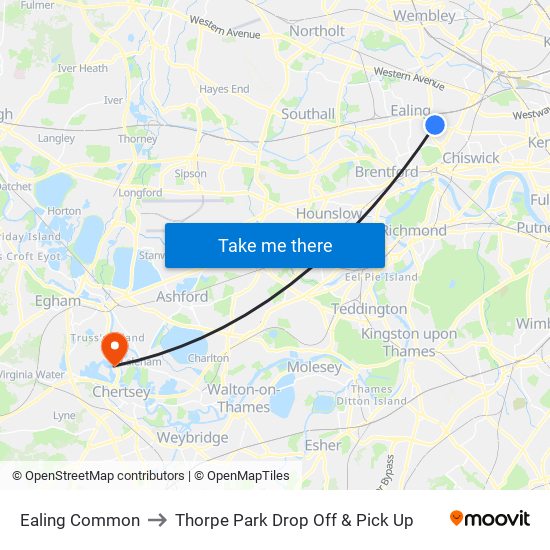 Ealing Common to Thorpe Park Drop Off & Pick Up map