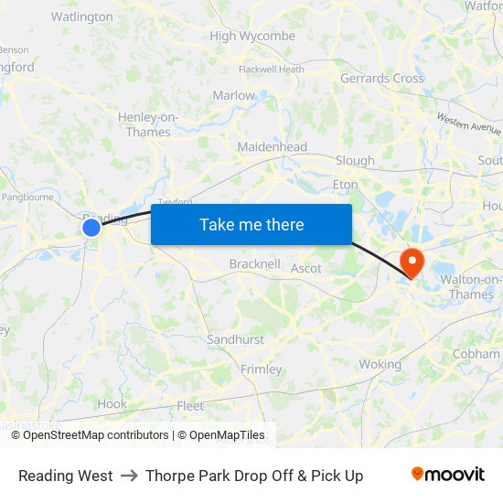 Reading West to Thorpe Park Drop Off & Pick Up map