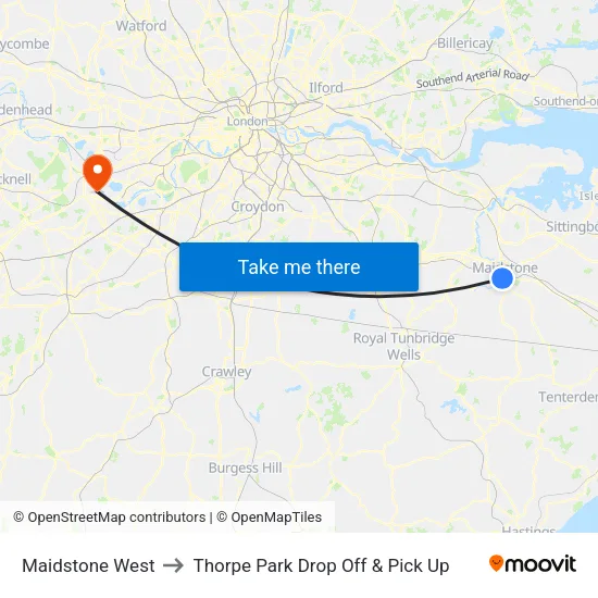Maidstone West to Thorpe Park Drop Off & Pick Up map