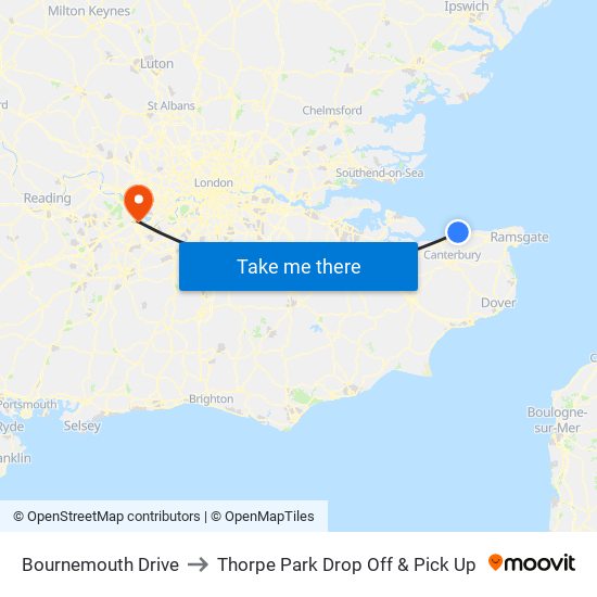 Bournemouth Drive to Thorpe Park Drop Off & Pick Up map