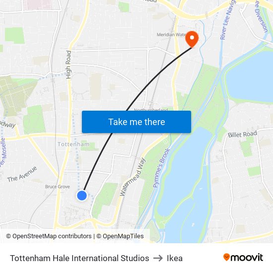 Tottenham Hale International Studios to Ikea map