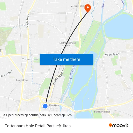 Tottenham Hale Retail Park to Ikea map