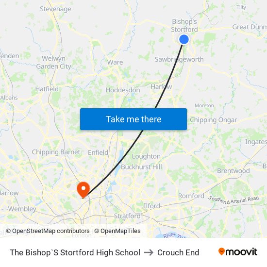 The Bishop`S Stortford High School to Crouch End map