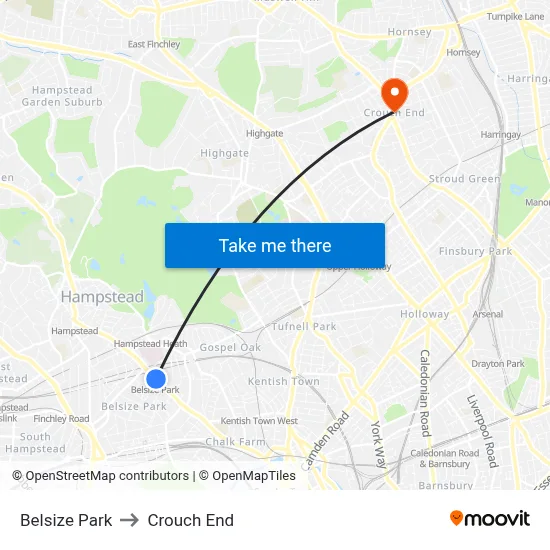 Belsize Park to Crouch End map