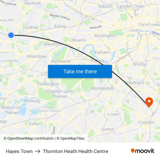 Hayes Town to Thornton Heath Health Centre map