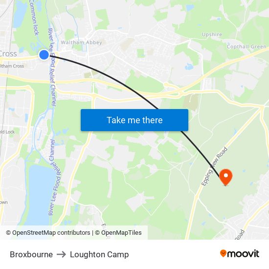 Broxbourne to Loughton Camp map
