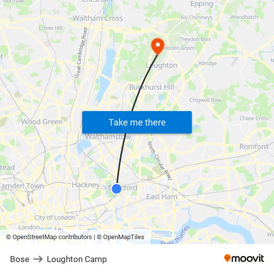 Bose to Loughton Camp map