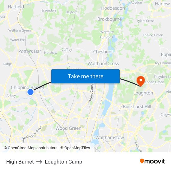 High Barnet to Loughton Camp map