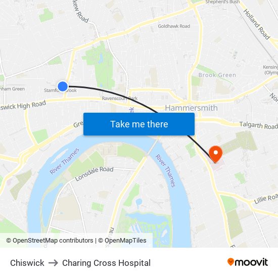 Chiswick to Charing Cross Hospital map