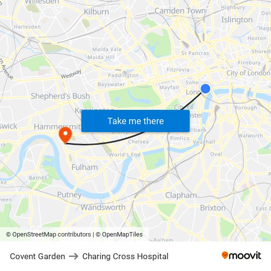 Covent Garden to Charing Cross Hospital map