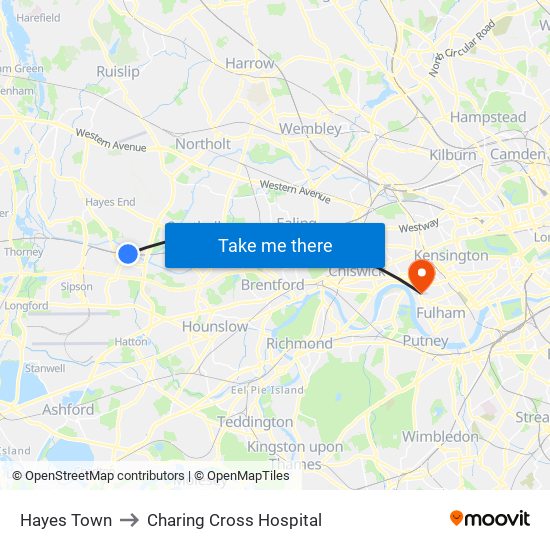 Hayes Town to Charing Cross Hospital map