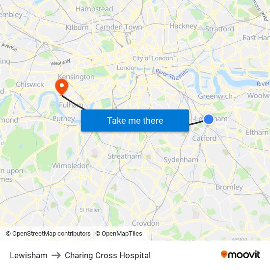Lewisham to Charing Cross Hospital map