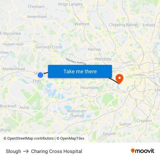 Slough to Charing Cross Hospital map