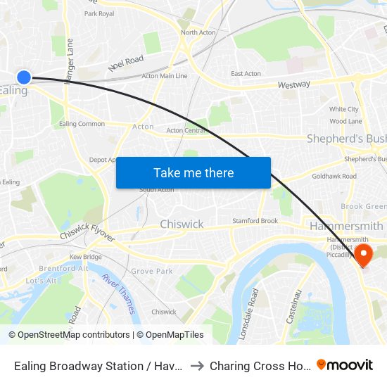 Ealing Broadway Station / Haven Green to Charing Cross Hospital map