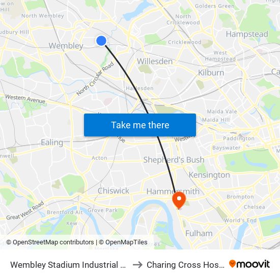 Wembley Stadium Industrial Estate to Charing Cross Hospital map