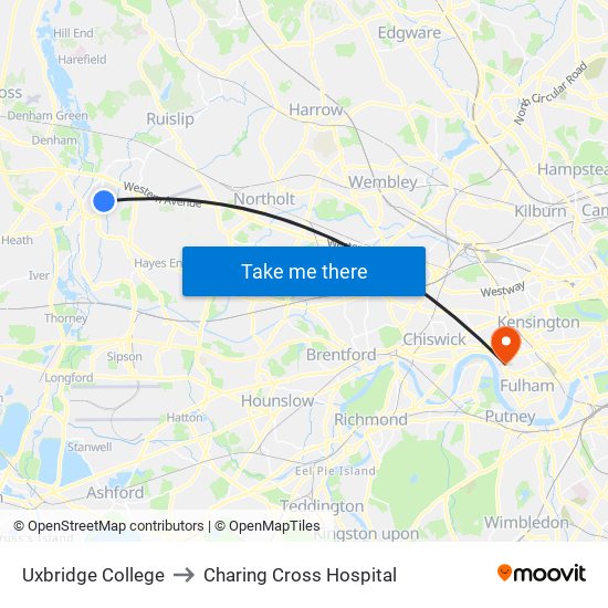 Uxbridge College to Charing Cross Hospital map