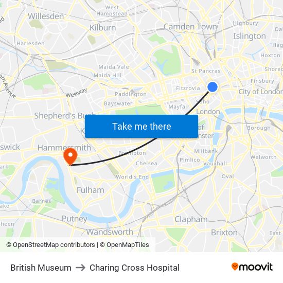British Museum to Charing Cross Hospital map