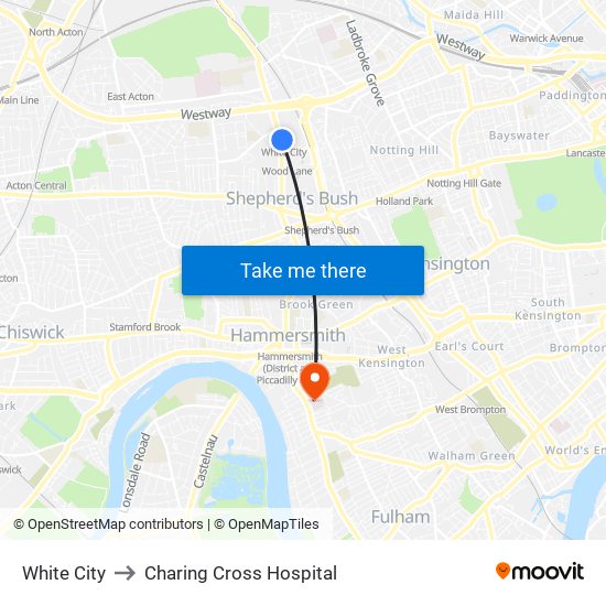 White City to Charing Cross Hospital map