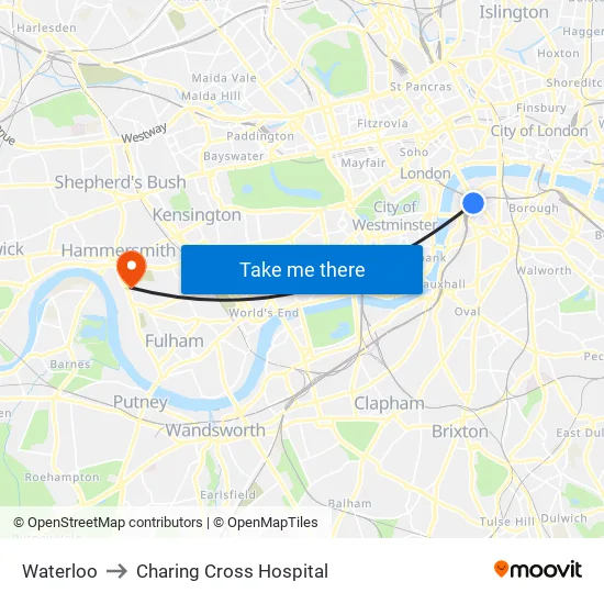Waterloo to Charing Cross Hospital map