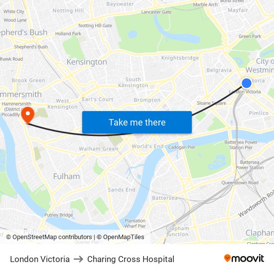 London Victoria to Charing Cross Hospital map