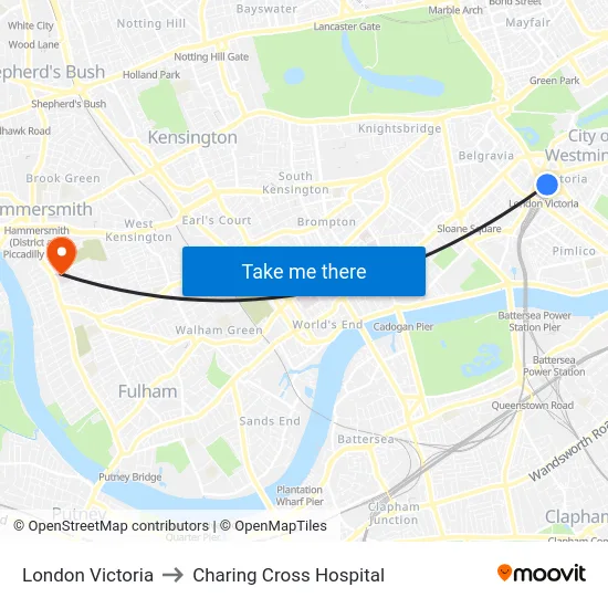 London Victoria to Charing Cross Hospital map