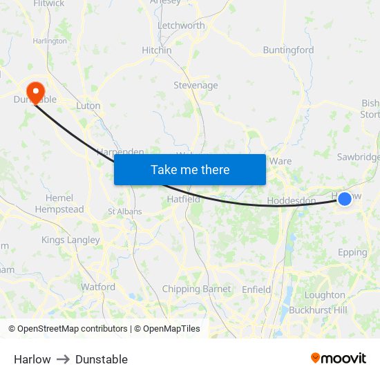 Harlow to Harlow map