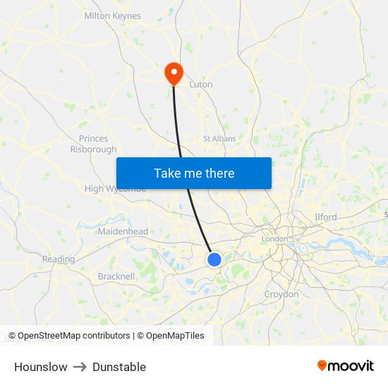 Hounslow to Dunstable map