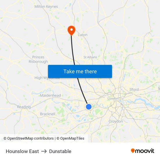 Hounslow East to Dunstable map