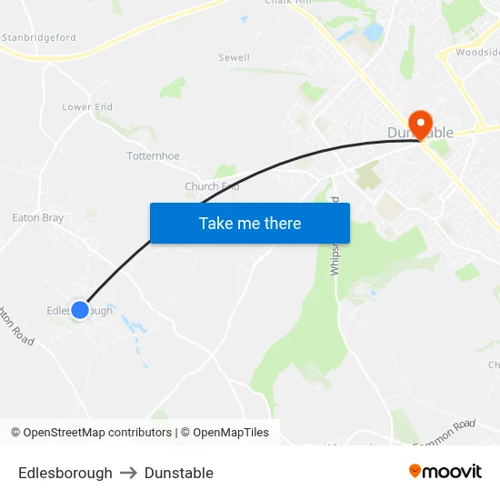 Edlesborough to Dunstable map