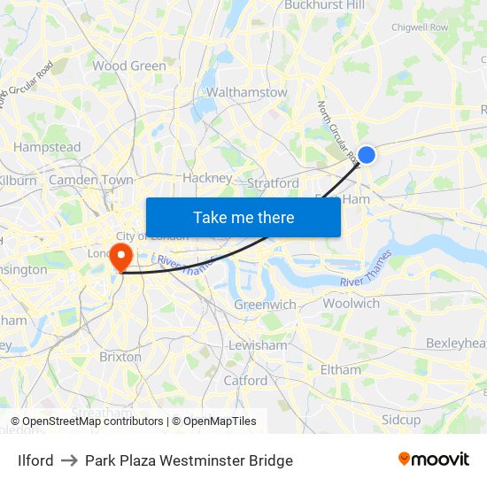 Ilford to Park Plaza Westminster Bridge map