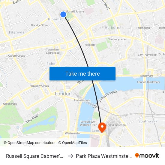 Russell Square Cabmen's Shelter to Park Plaza Westminster Bridge map