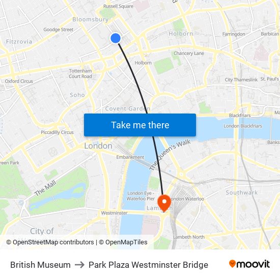 British Museum to Park Plaza Westminster Bridge map