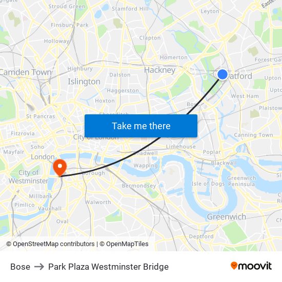 Bose to Park Plaza Westminster Bridge map