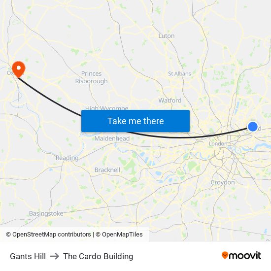 Gants Hill to The Cardo Building map
