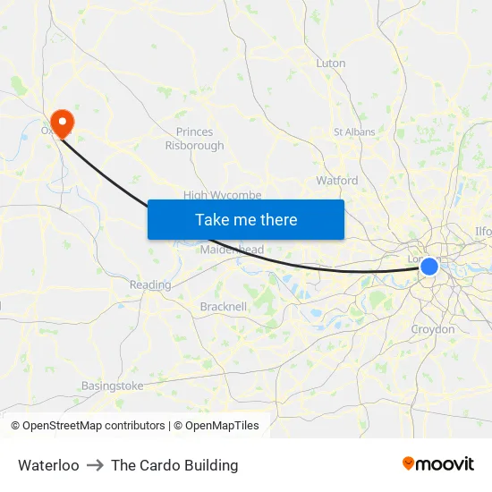 Waterloo to The Cardo Building map